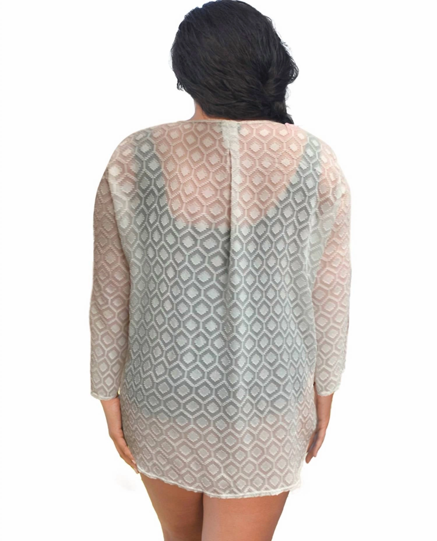 Plus Size Long Sleeve V-Neck Tunic Cover Up In Afm White