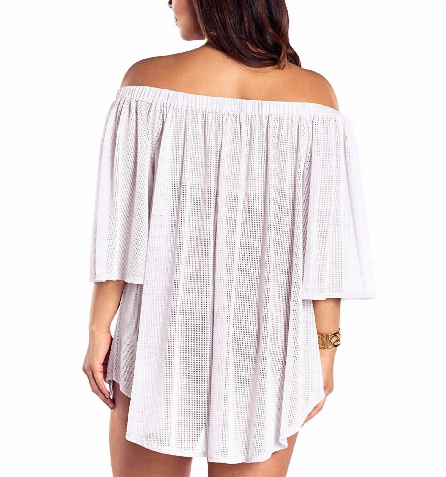 Plus Size Off The Shoulder Cover Up Tunic In White