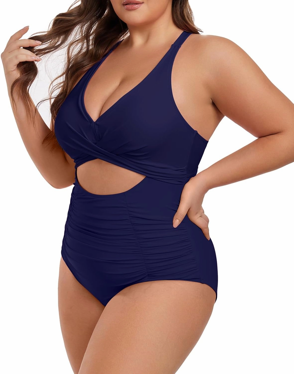Plus Size One Piece Swimsuit for Women Tummy Control Bathing Suit Cutout High Waisted Tie Back 1 Piece Swim Suit