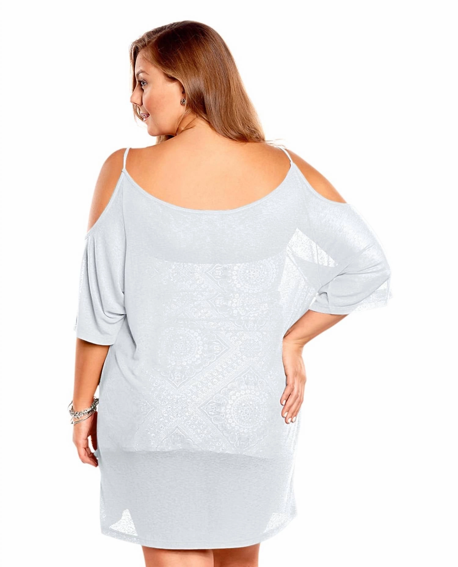 Plus Size Open Shoulder Cover Up Tunic In White