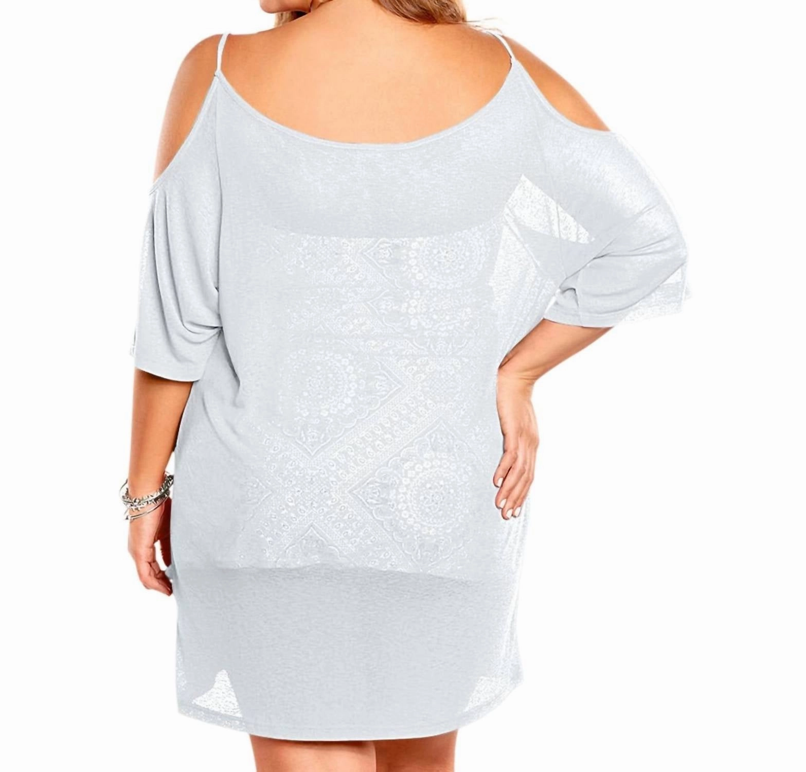 Plus Size Open Shoulder Cover Up Tunic In White