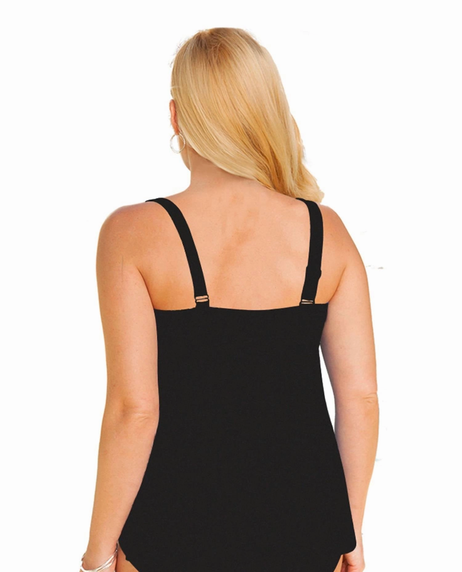 Plus Size Ruched A-Line Tankini Top In Black