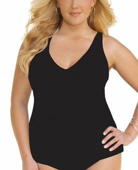 Plus Size Ruched A-Line Tankini Top In Black