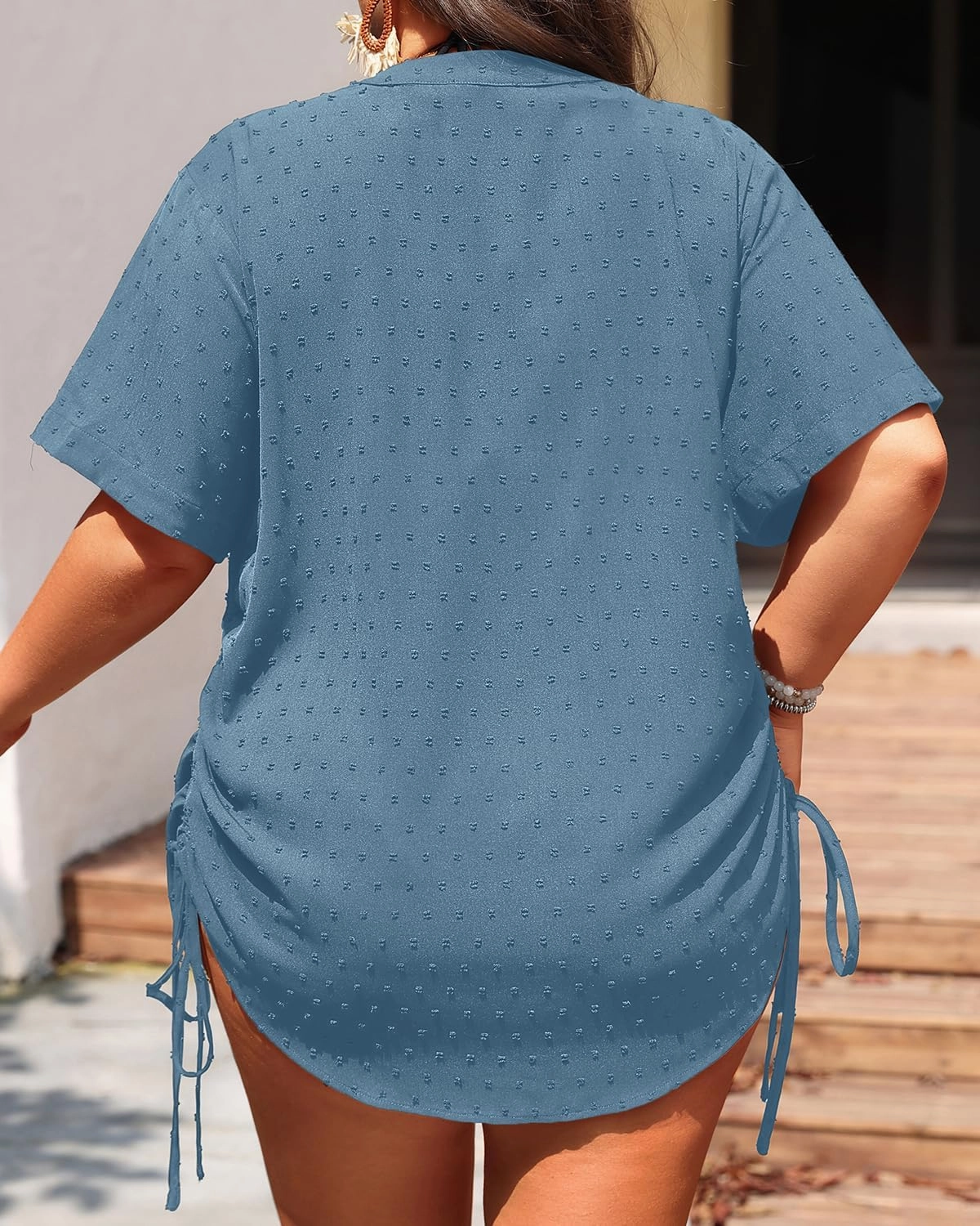 Plus Size Swimsuit Cover Up - Beach Bathing Suit Coverup Button Down Swiss Dot Shirt
