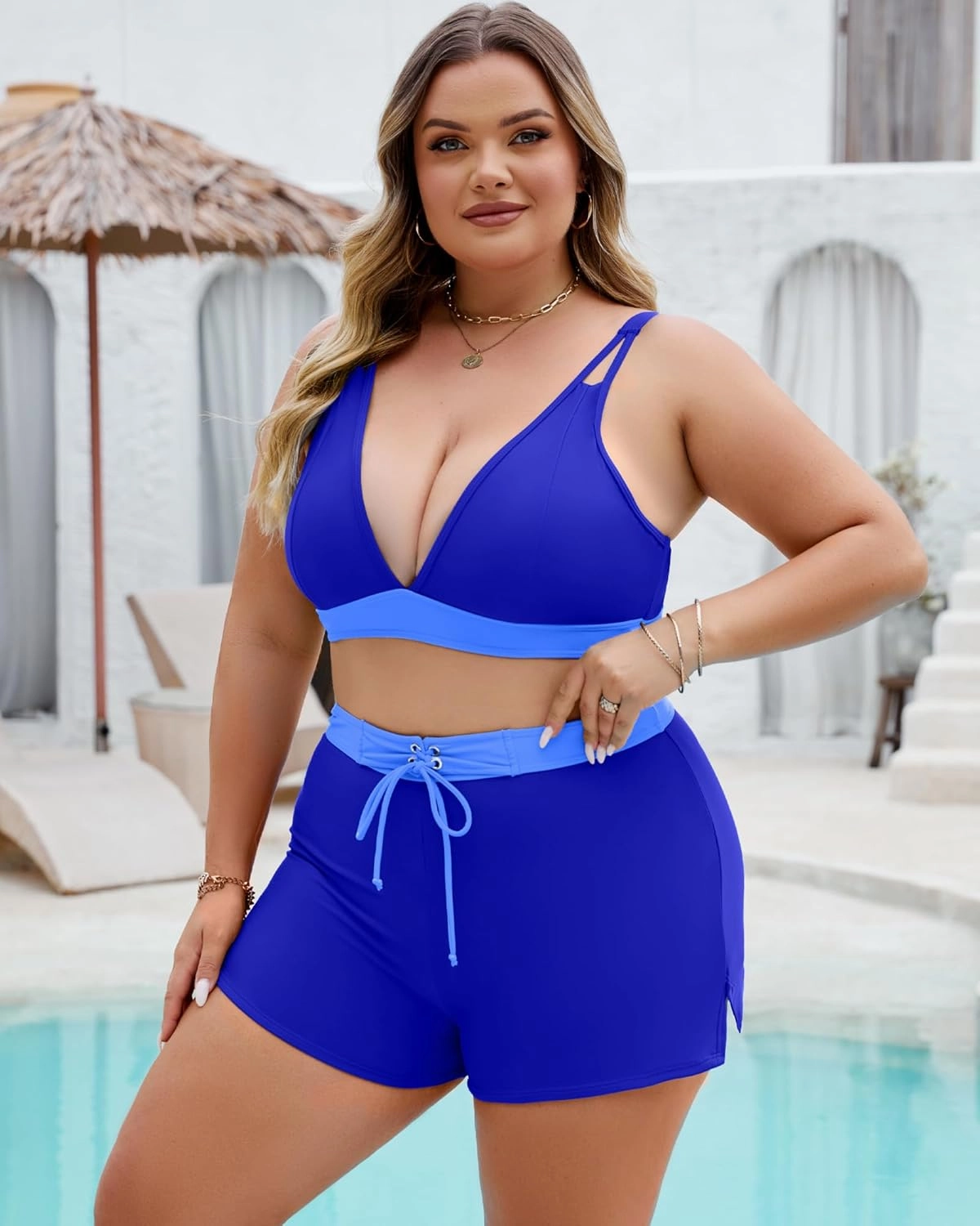 Plus Size Swimsuit for Women High Waisted Bikini Sets with Shorts Modest Two Piece Bathing Suit Tummy Control
