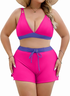Plus Size Swimsuit for Women High Waisted Bikini Sets with Shorts Modest Two Piece Bathing Suit Tummy Control