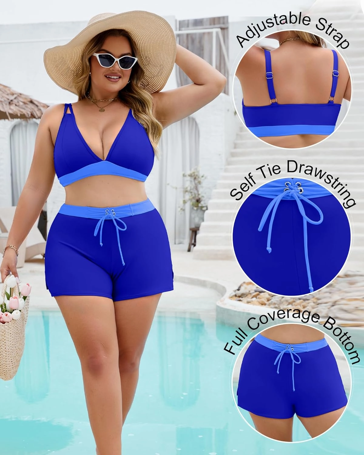 Plus Size Swimsuit for Women High Waisted Bikini Sets with Shorts Modest Two Piece Bathing Suit Tummy Control
