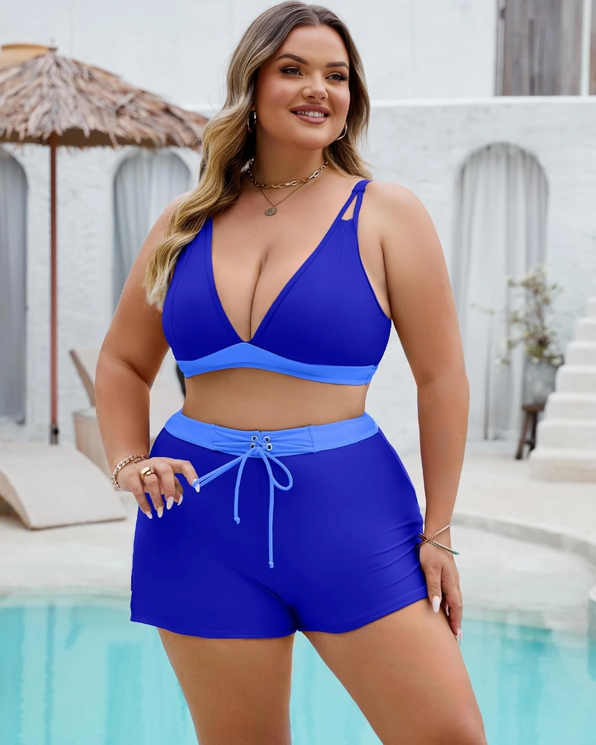 Plus Size Swimsuit for Women High Waisted Bikini Sets with Shorts Modest Two Piece Bathing Suit Tummy Control