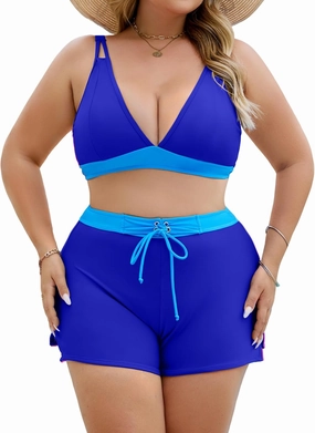 Plus Size Swimsuit for Women High Waisted Bikini Sets with Shorts Modest Two Piece Bathing Suit Tummy Control