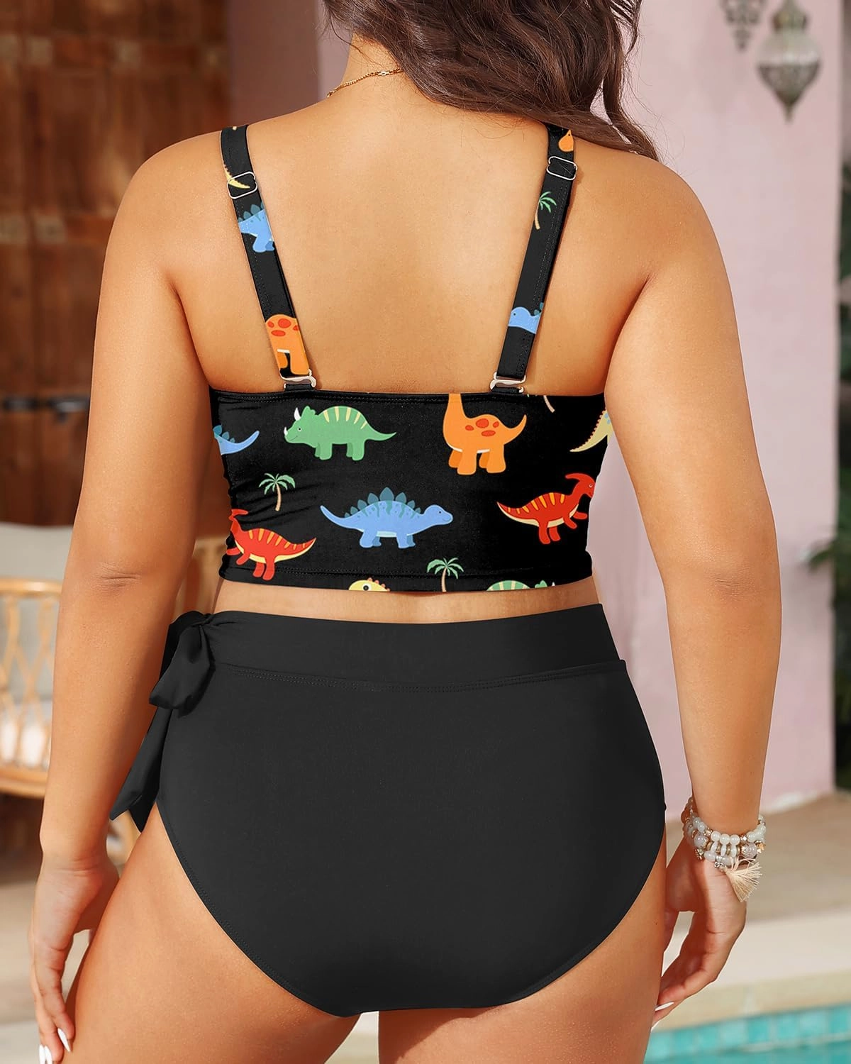 Plus Size Two Piece Swimsuits - Women High Waisted Bikini Scoop Neck Bathing Suit Swimwear