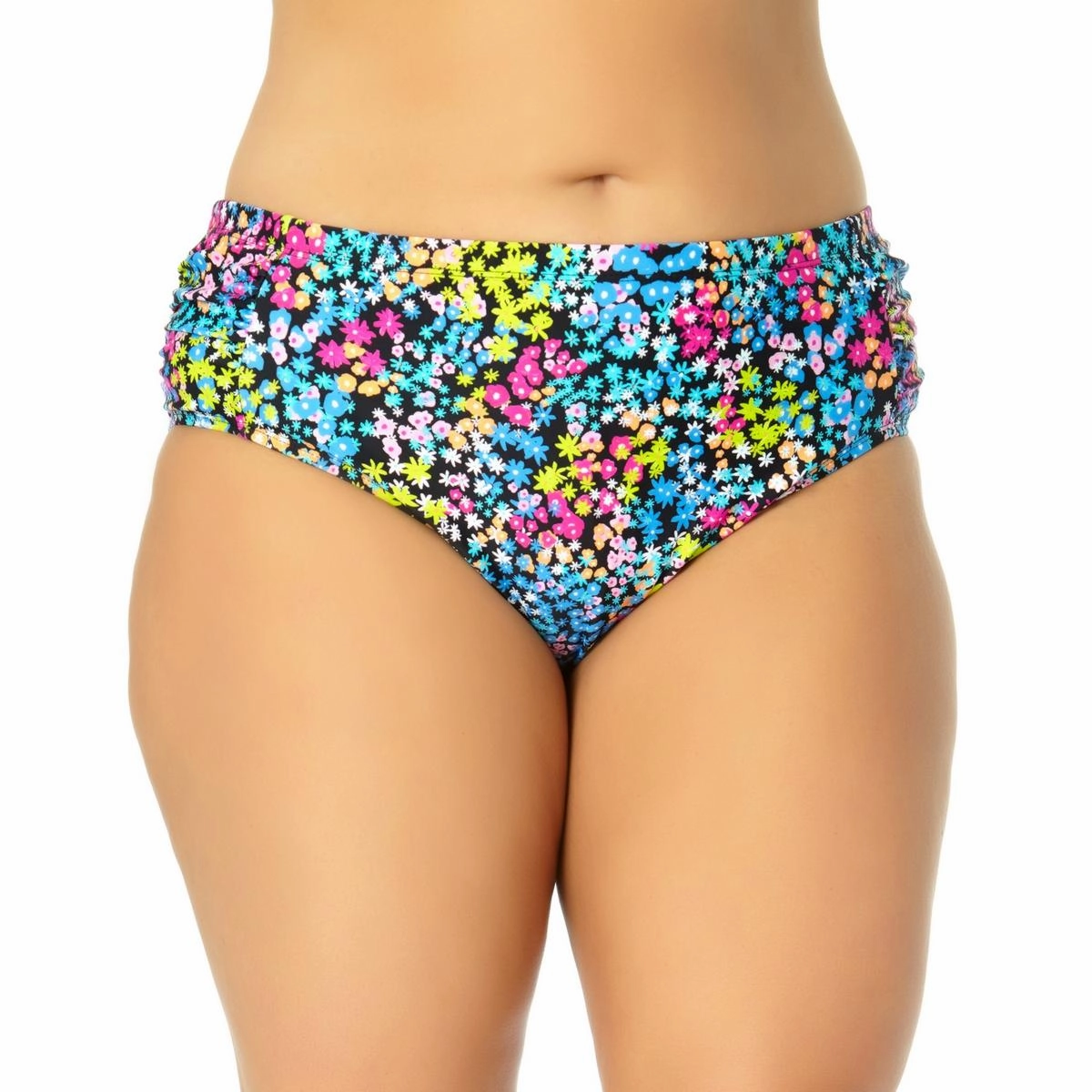 Plus Womens Floral High-Waist Swim Bottom Separates