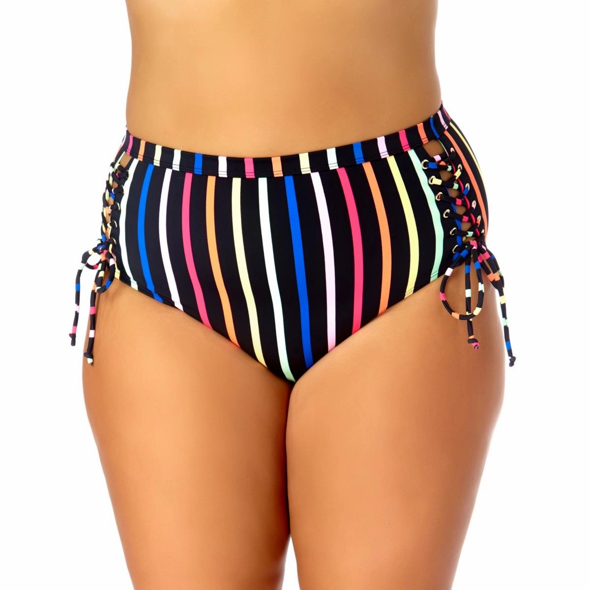 Plus Womens Side Tie Striped Swim Bottom Separates