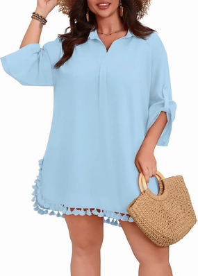 POSESHE Women's Plus Size Swimsuit Cover Ups Shirts 2025 Fashion Summer Tassel Beach Bathing Suit for Swimwear Bikini Dress