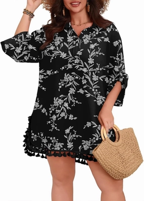 POSESHE Women's Plus Size Swimsuit Cover Ups Shirts 2025 Fashion Summer Tassel Beach Bathing Suit for Swimwear Bikini Dress