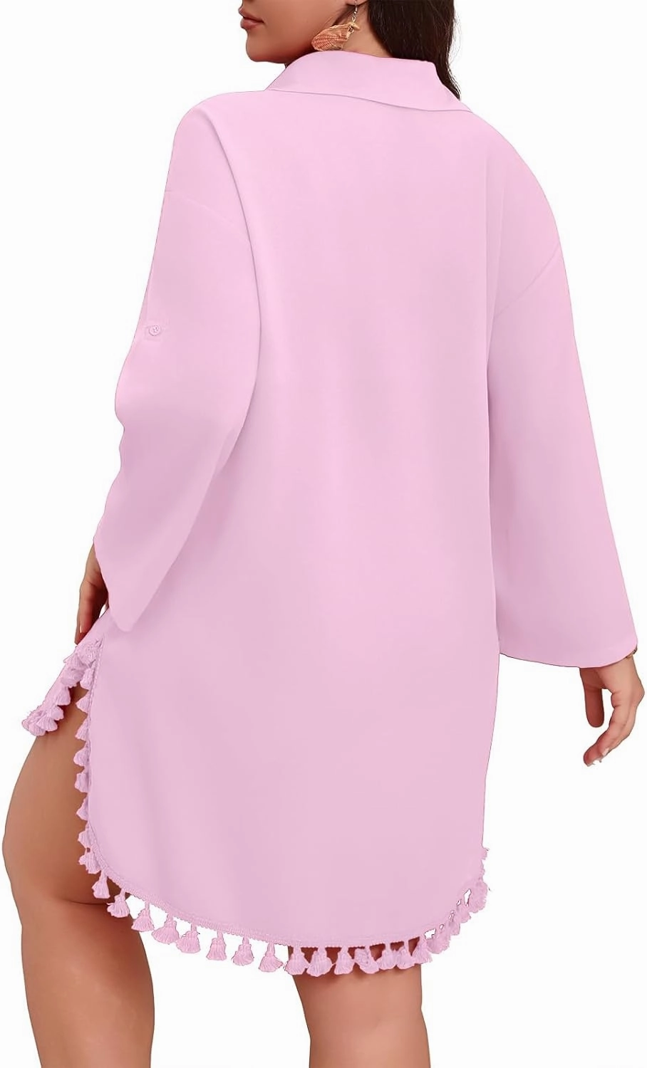 POSESHE Women's Plus Size Swimsuit Cover Ups Shirts 2025 Fashion Summer Tassel Beach Bathing Suit for Swimwear Bikini Dress