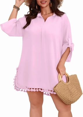 POSESHE Women's Plus Size Swimsuit Cover Ups Shirts 2025 Fashion Summer Tassel Beach Bathing Suit for Swimwear Bikini Dress