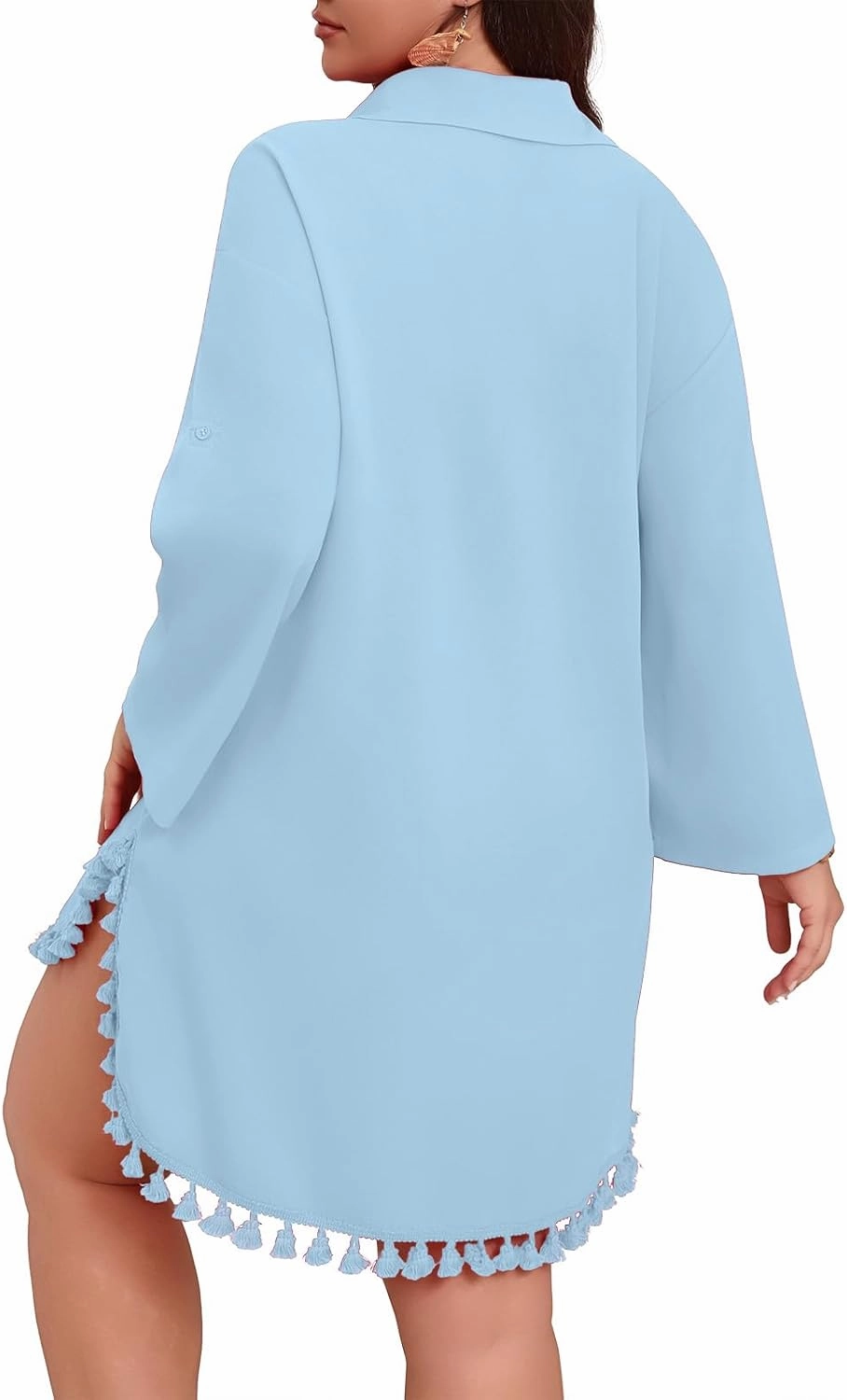 POSESHE Women's Plus Size Swimsuit Cover Ups Shirts 2025 Fashion Summer Tassel Beach Bathing Suit for Swimwear Bikini Dress