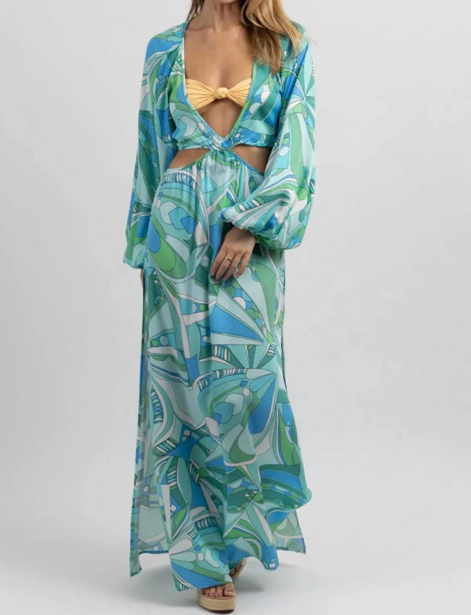 Positano Print Cutout Coverup In Blue