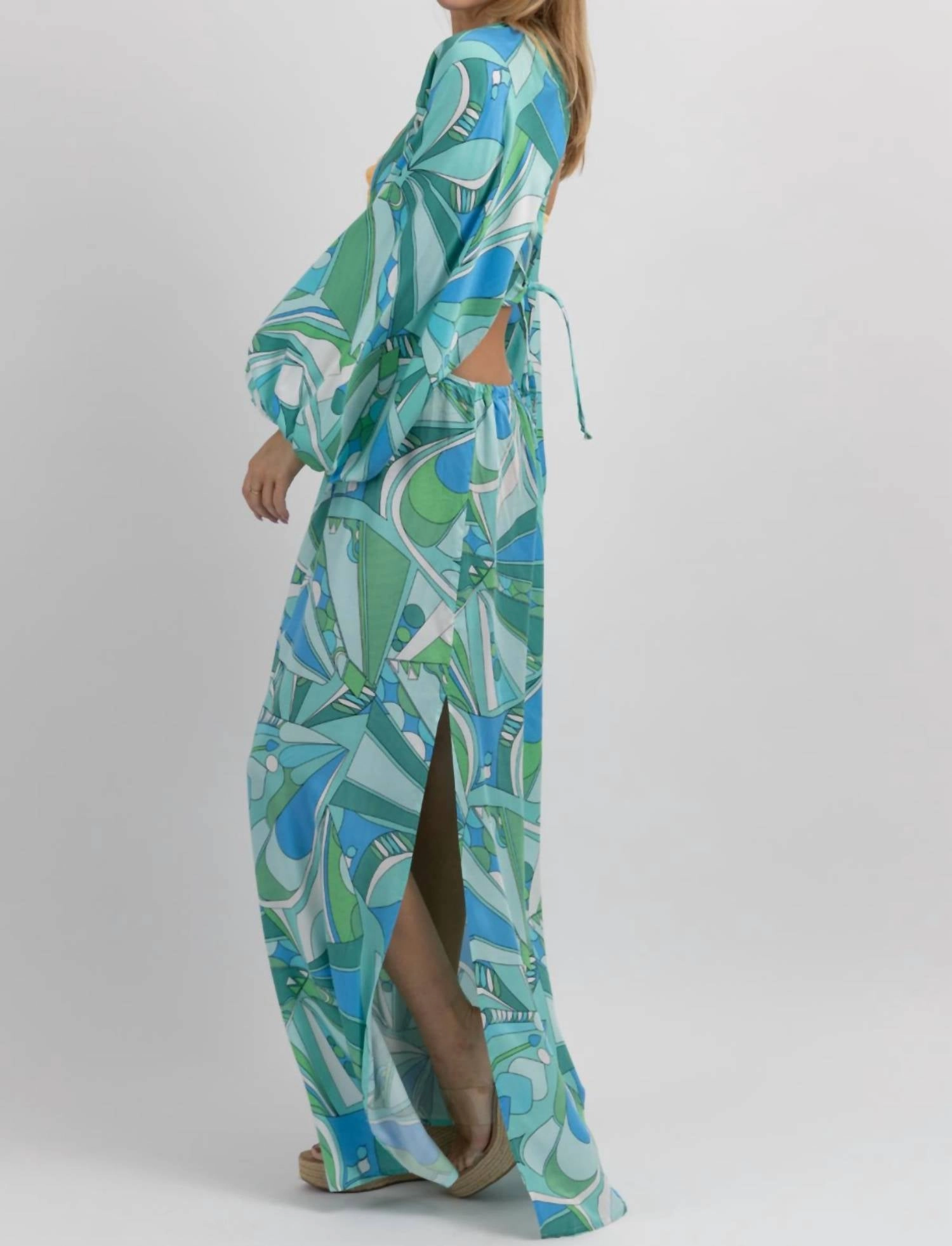 Positano Print Cutout Coverup In Blue