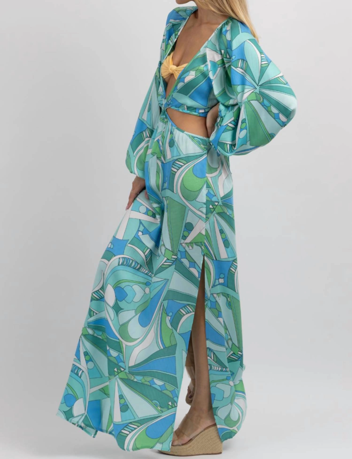 Positano Print Cutout Coverup In Blue