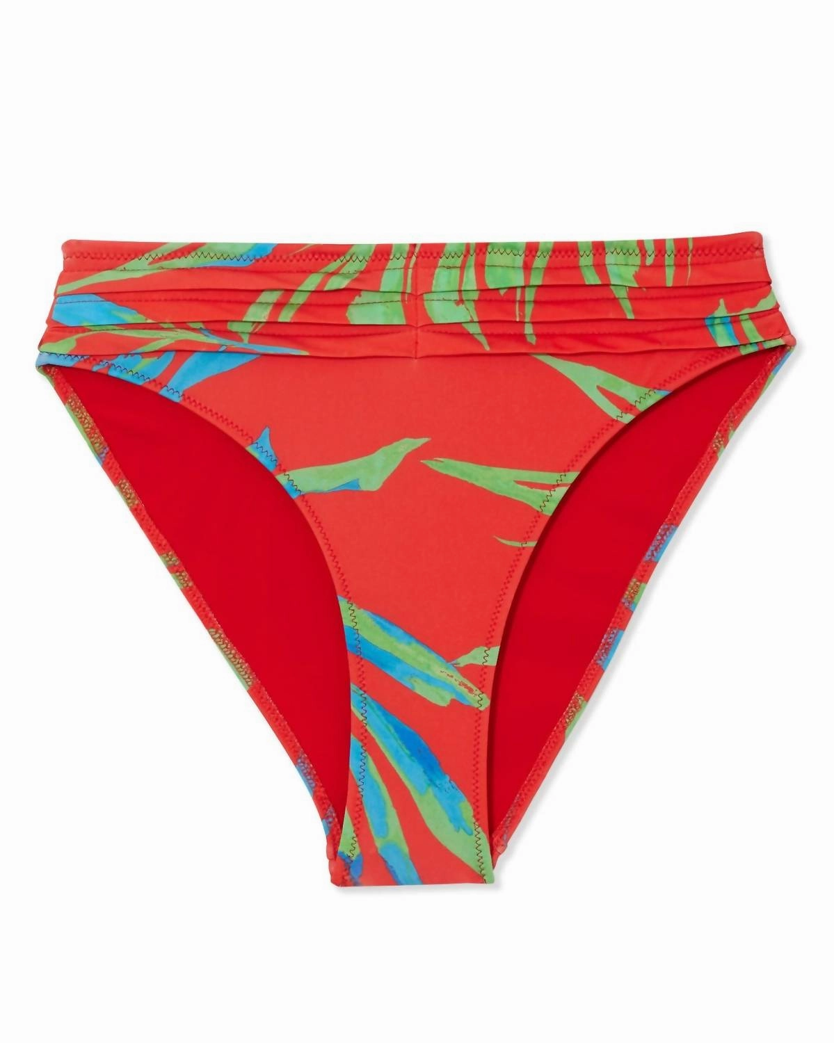 Printed Ivo High Rise Bikini Bottom In Red Leaf