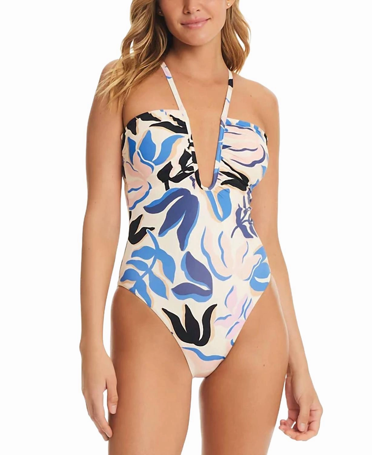 Printed U Wire One Piece Swimsuit In Multi