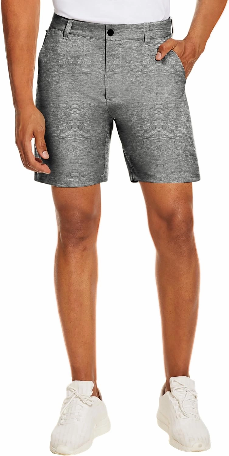 PULI Men's Golf Dress Shorts Flat Front Hybrid 7 Inch Lightweight Quick Dry Chino Casual with Pockets
