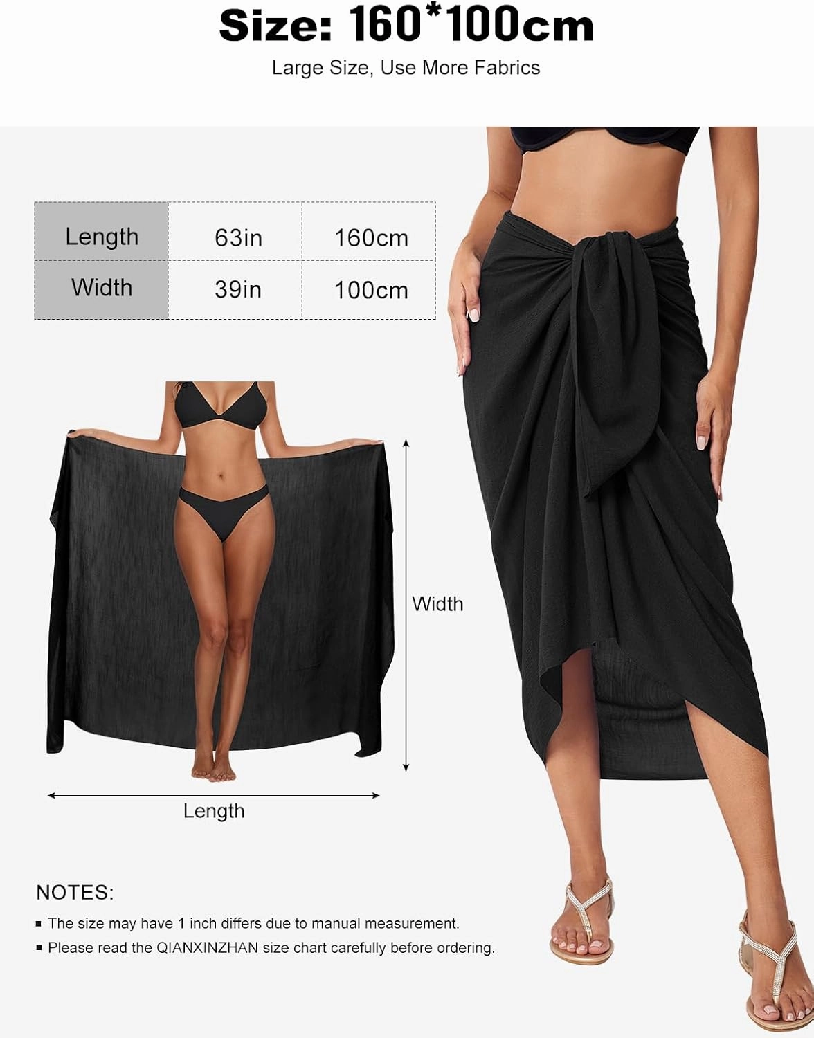 QIANXIZHAN Women's Swimsuit Cover Up,Beach Sarong Wrap Bottom Coverup for Women Short Skirt