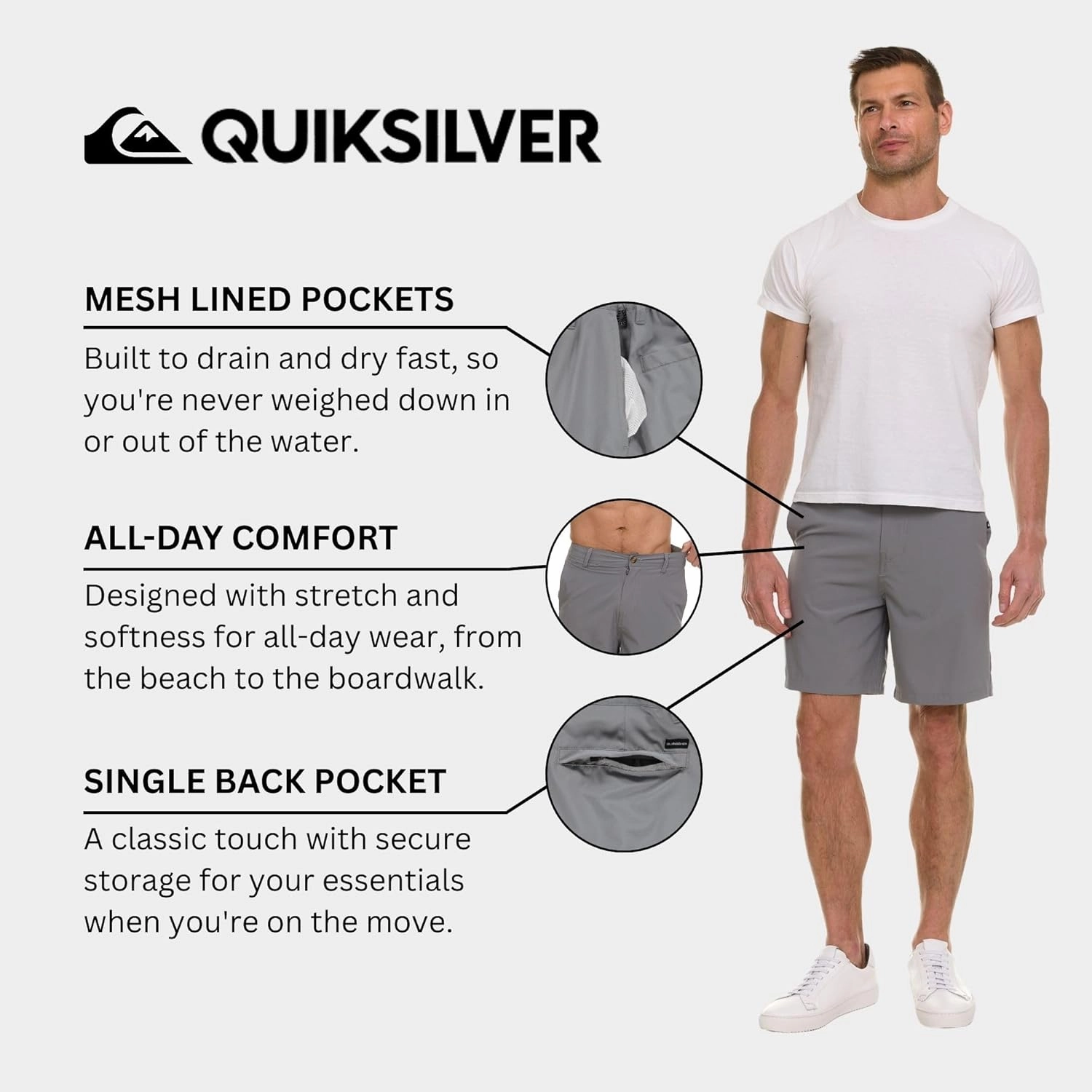 Quiksilver Shorts for Men Big and Tall, Hybrid Stretch Amphibian Quick Dry Short