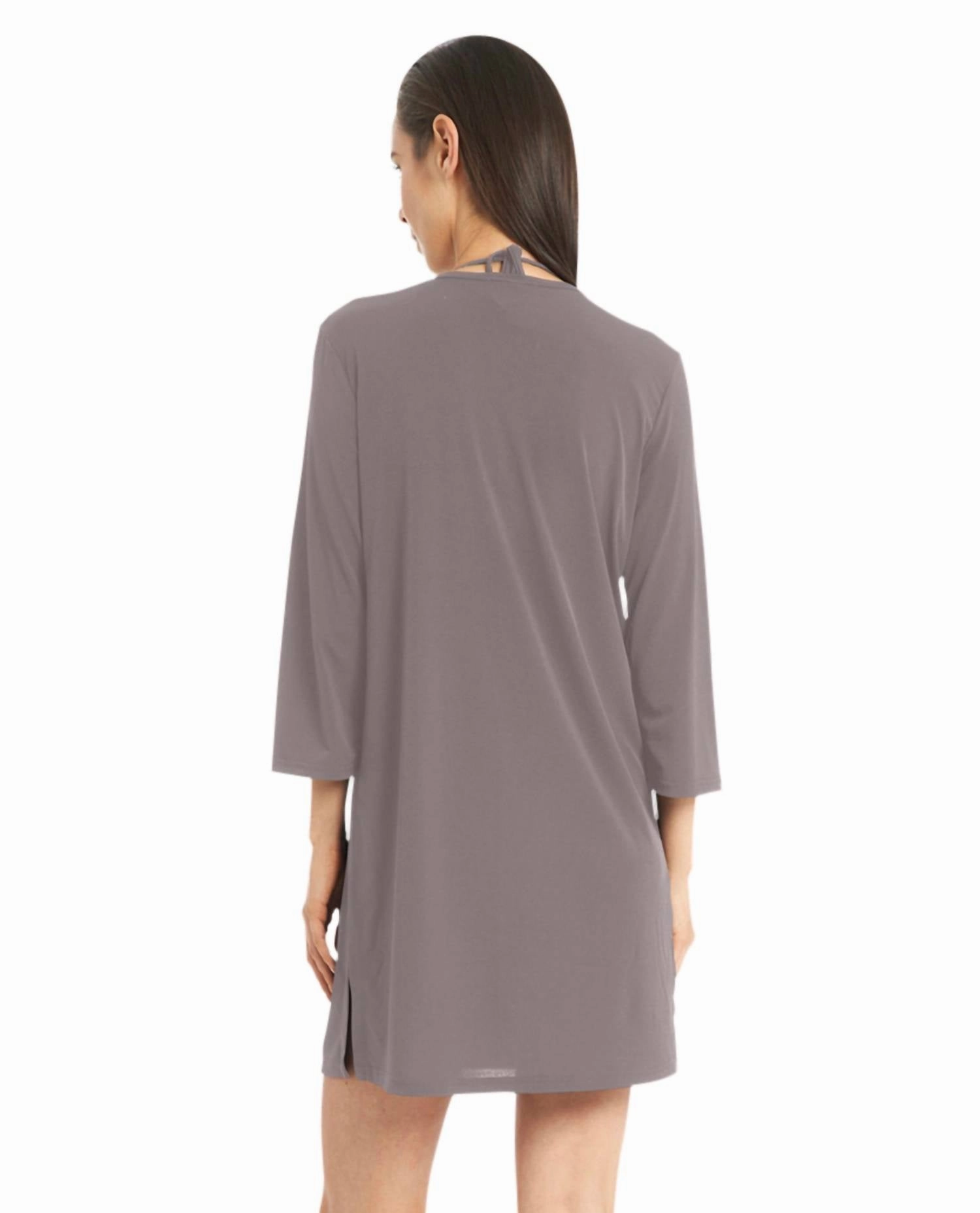 Quintessential 3/4 Sleeve Keyhole Cover-Up Dress In Brown