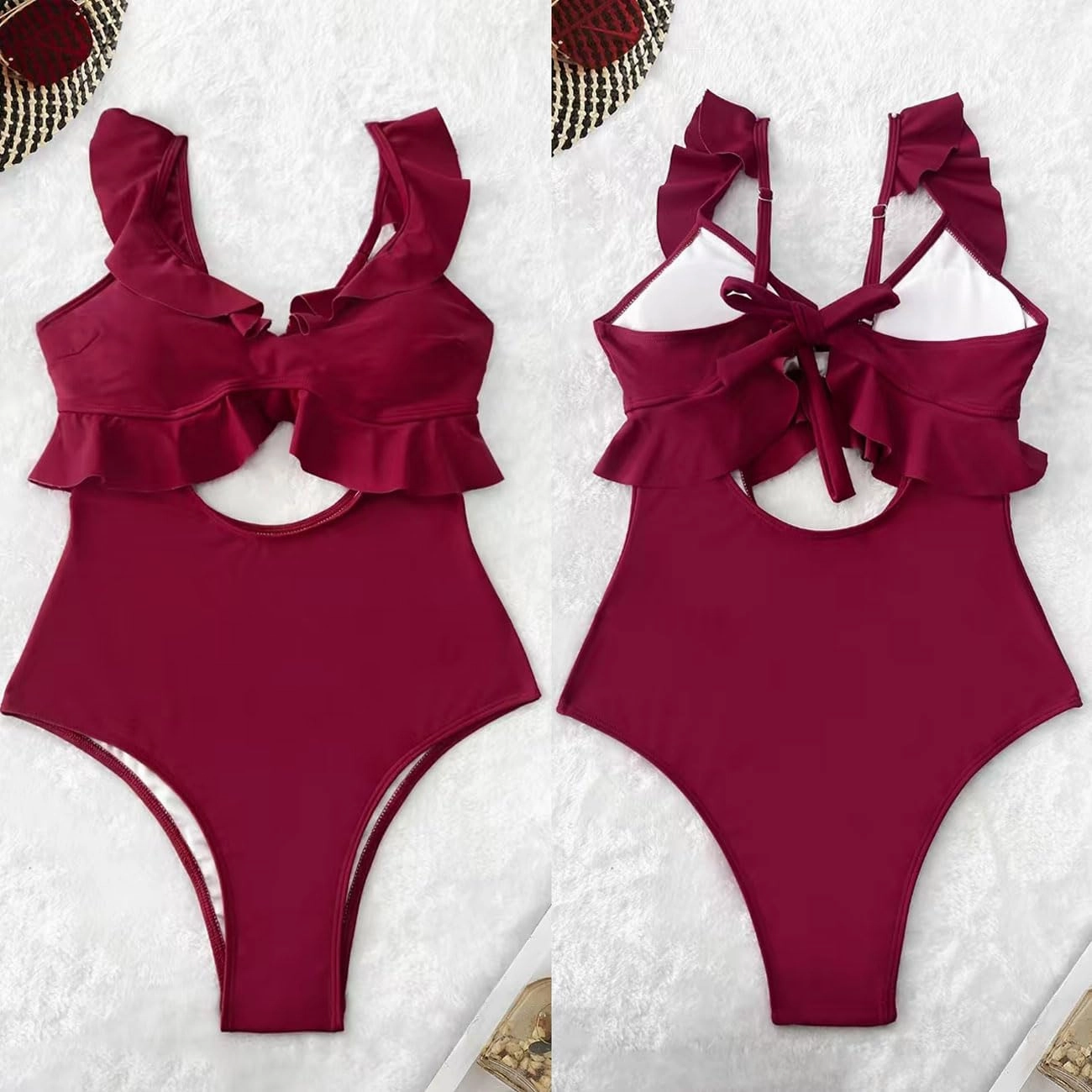 Rainlover Womens One Piece Swimsuits Tummy Control Bathing Suit Cutout High Waisted Ruffle Wrap V Neck Swimwear