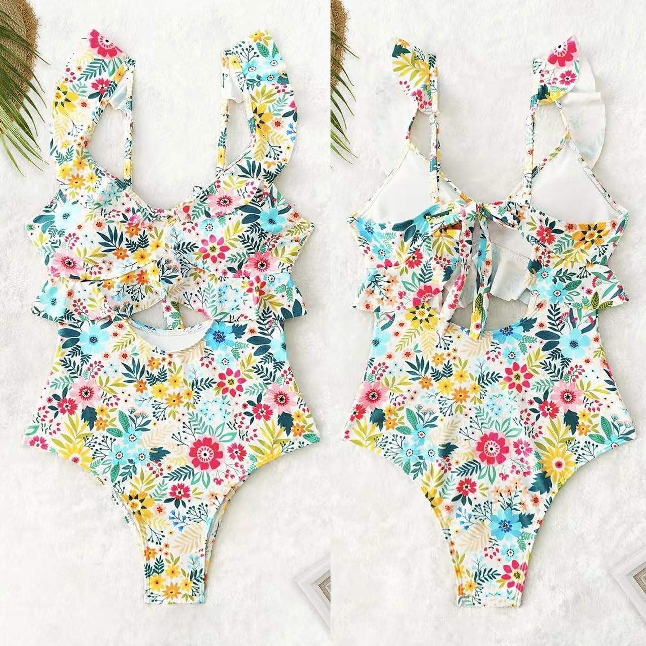 Rainlover Womens One Piece Swimsuits Tummy Control Bathing Suit Cutout High Waisted Ruffle Wrap V Neck Swimwear