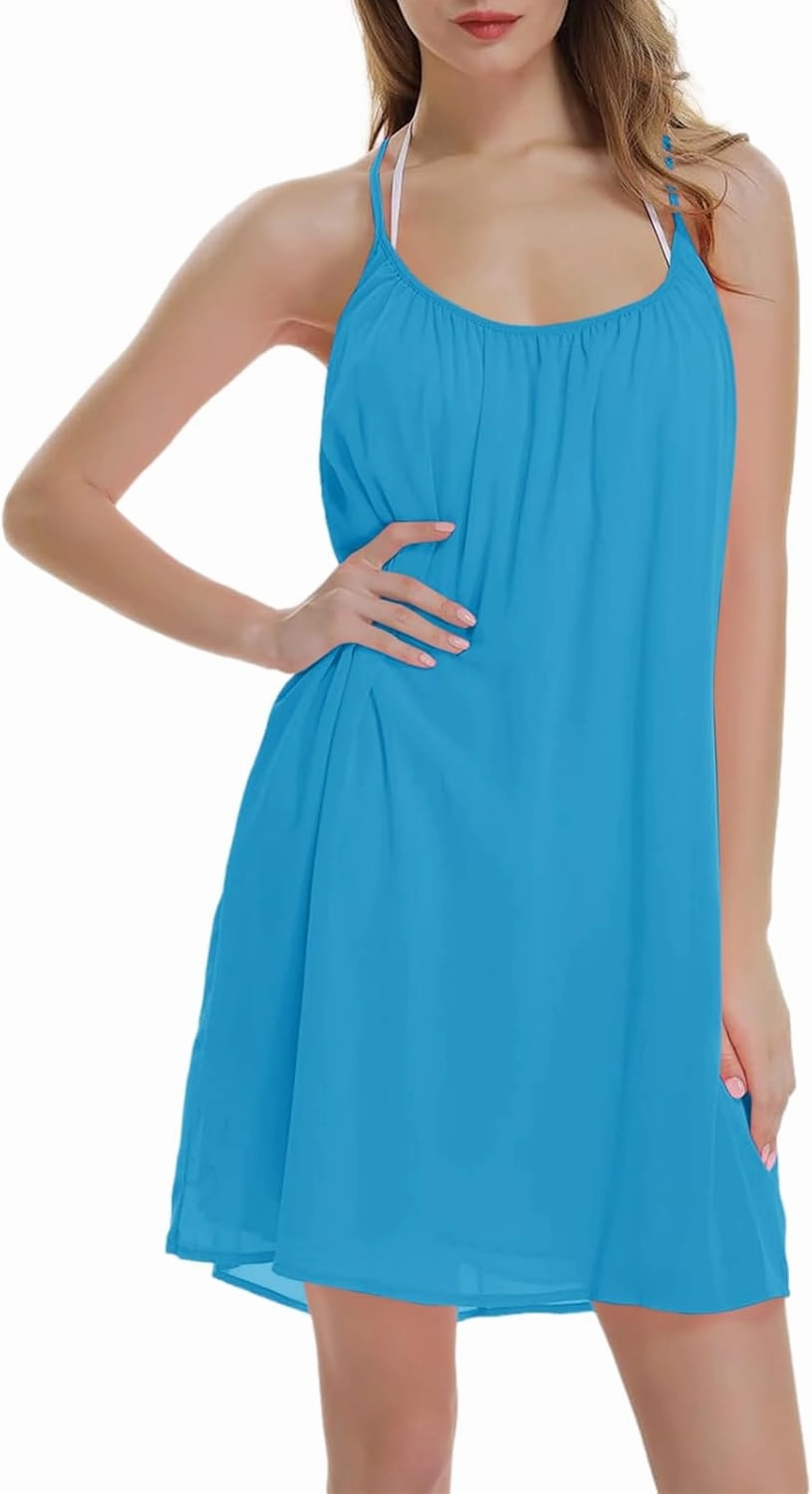 ReachMe Womens Sexy Plus Size Swimsuit Coverups Spaghetti Strap Beach Dresses Bathing Suit Cover Up Sheer Tank Sundress