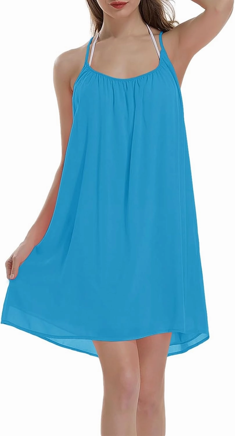 ReachMe Womens Sexy Plus Size Swimsuit Coverups Spaghetti Strap Beach Dresses Bathing Suit Cover Up Sheer Tank Sundress
