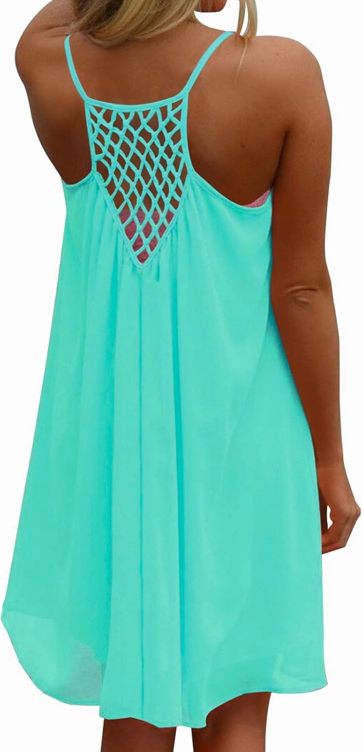 ReachMe Womens Sexy Plus Size Swimsuit Coverups Spaghetti Strap Beach Dresses Bathing Suit Cover Up Sheer Tank Sundress