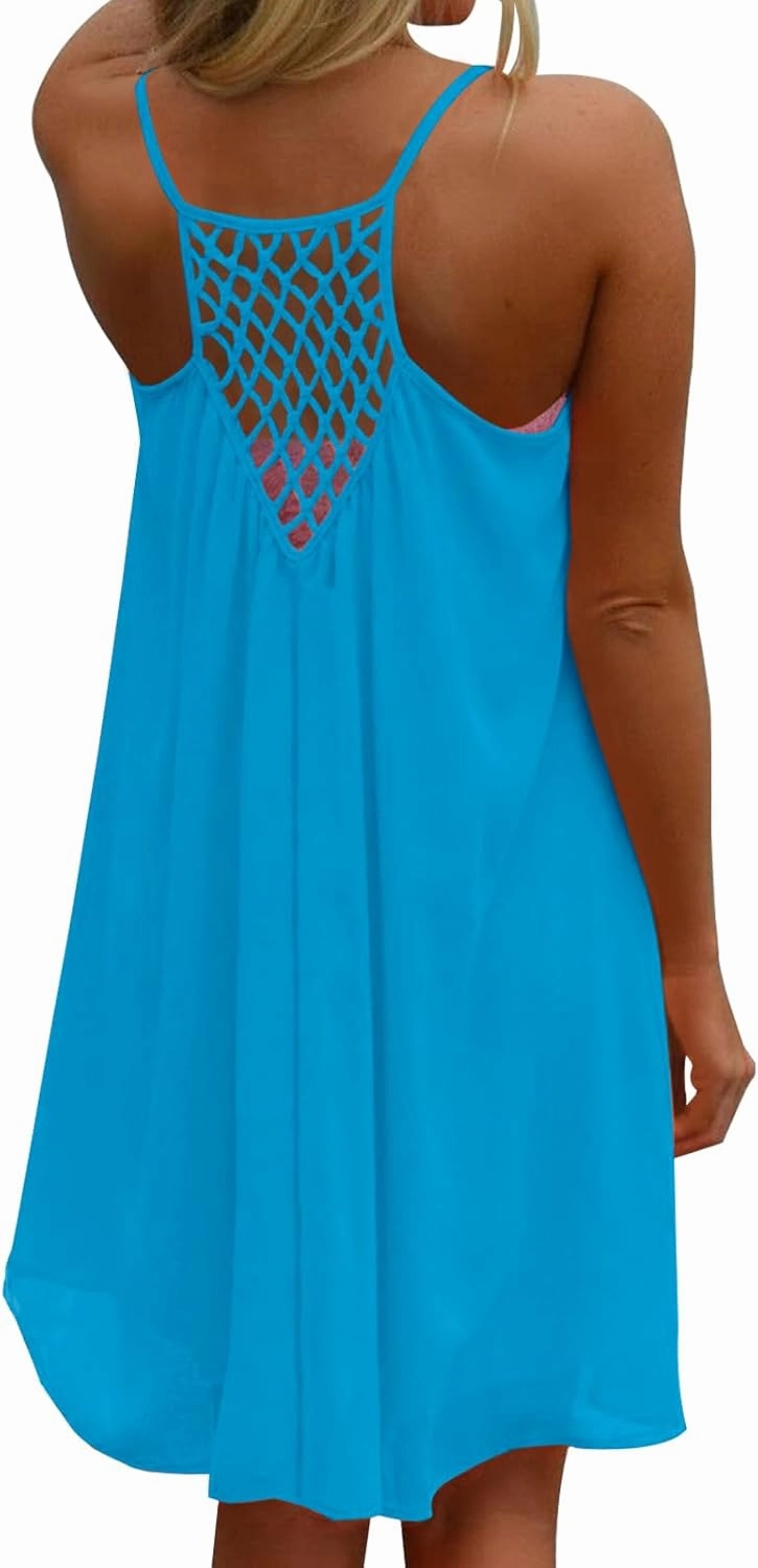 ReachMe Womens Sexy Plus Size Swimsuit Coverups Spaghetti Strap Beach Dresses Bathing Suit Cover Up Sheer Tank Sundress