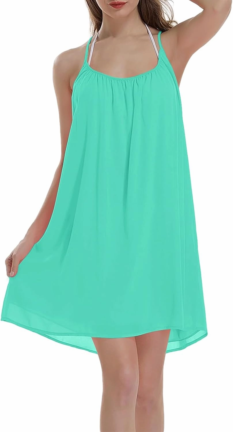 ReachMe Womens Sexy Plus Size Swimsuit Coverups Spaghetti Strap Beach Dresses Bathing Suit Cover Up Sheer Tank Sundress