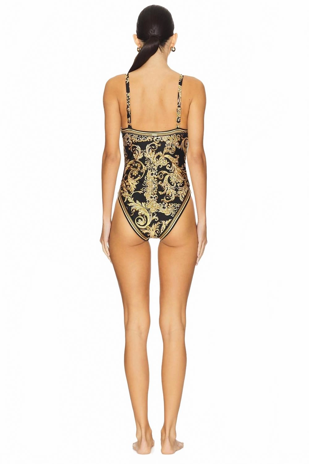 Remi Baroque Basic Lingerie One Piece Swimsuit In Black With Gold Design