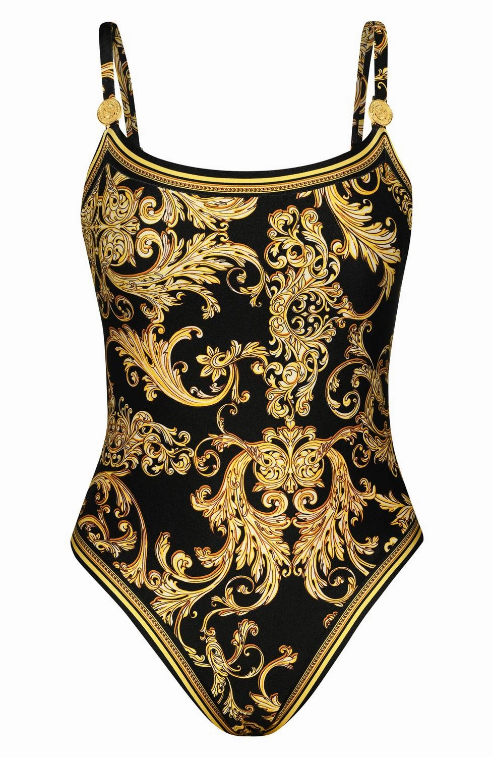 Remi Baroque Basic Lingerie One Piece Swimsuit In Black With Gold Design