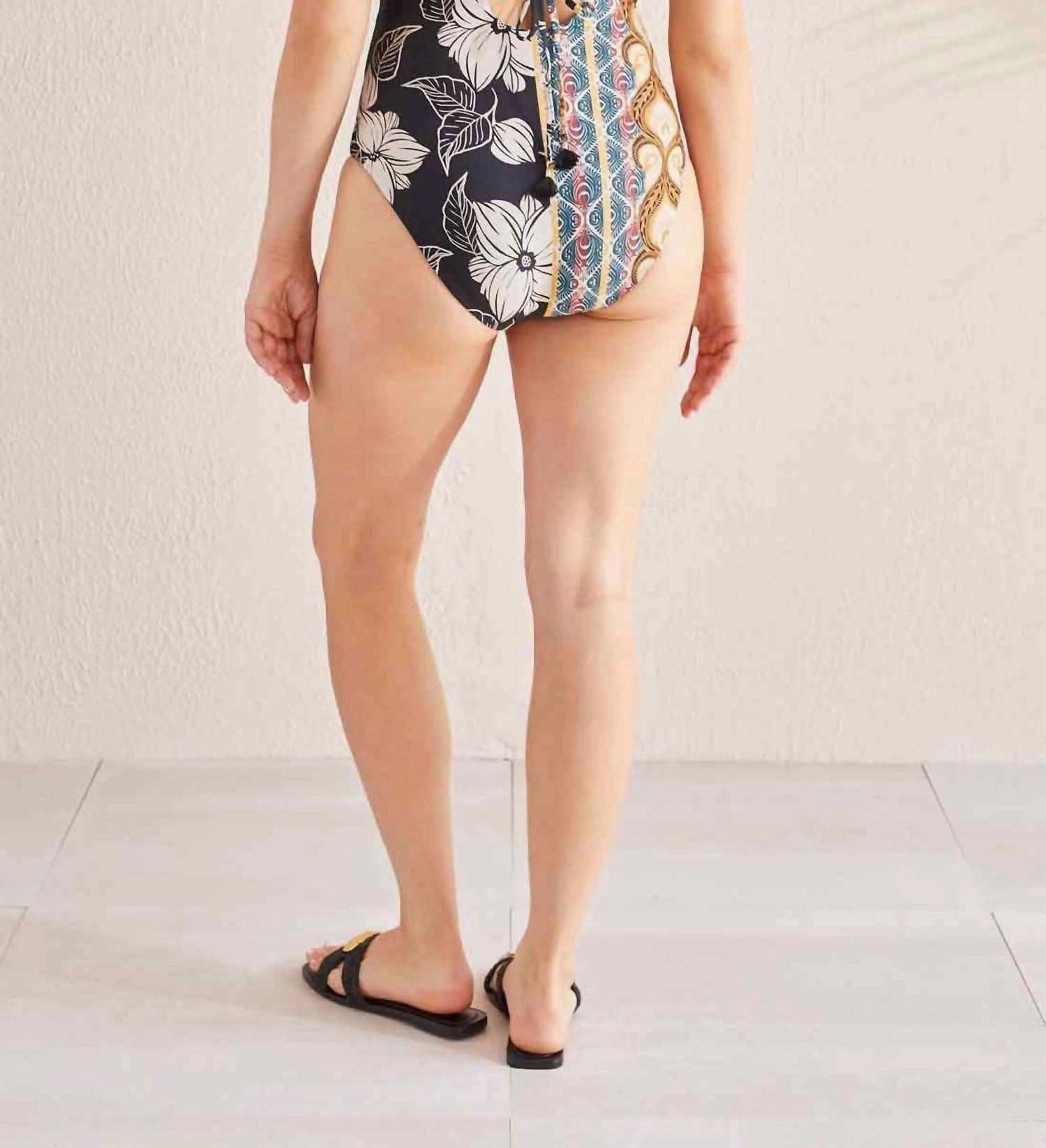 Reversible Lace Up Front One-Piece Swimsuit In Dark Amber