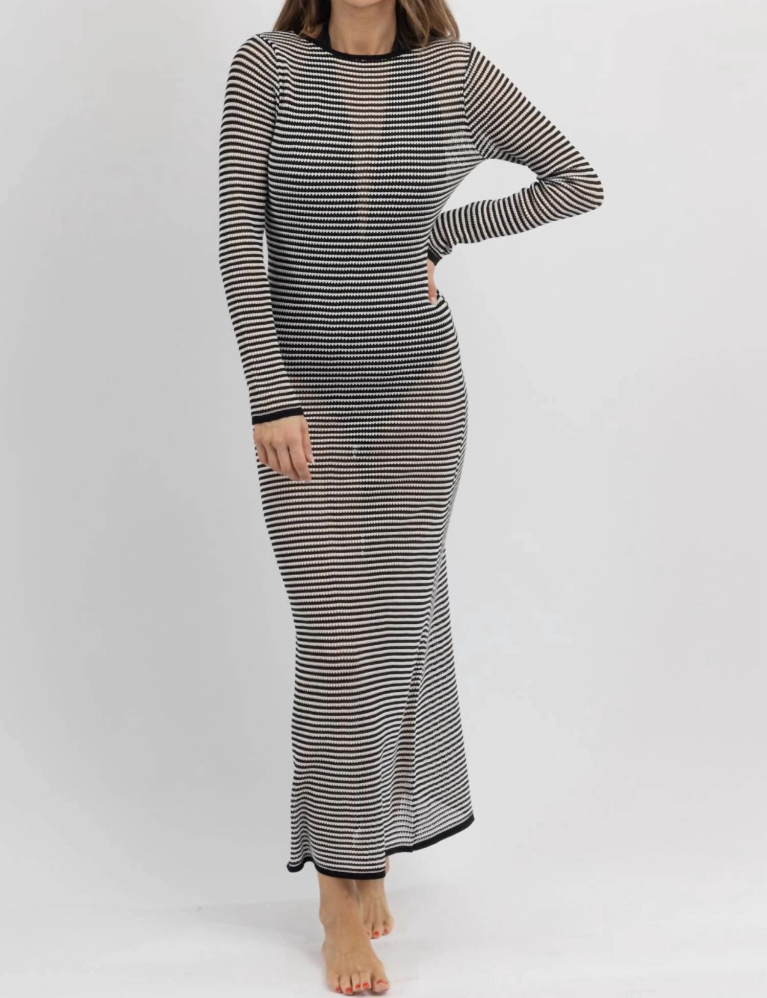 Rhea Stripe Knit Cover Up In Black/white