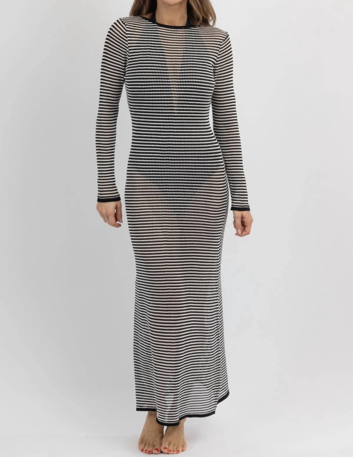 Rhea Stripe Knit Cover Up In Black/white