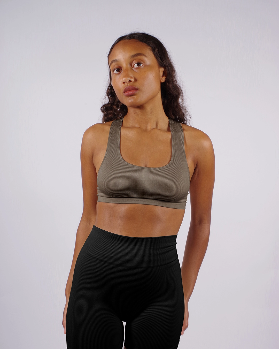 RIBBED ELATED Bra Top | Muddy Grey