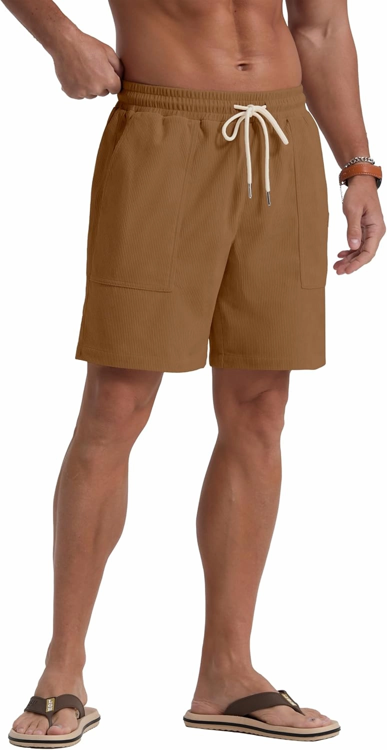 Sailwind Men's Casual Corduroy Shorts Lightweight Elastic Waist Drawstring Summer Beach Shorts