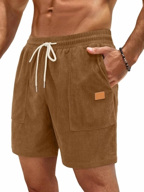 Sailwind Men's Casual Corduroy Shorts Lightweight Elastic Waist Drawstring Summer Beach Shorts