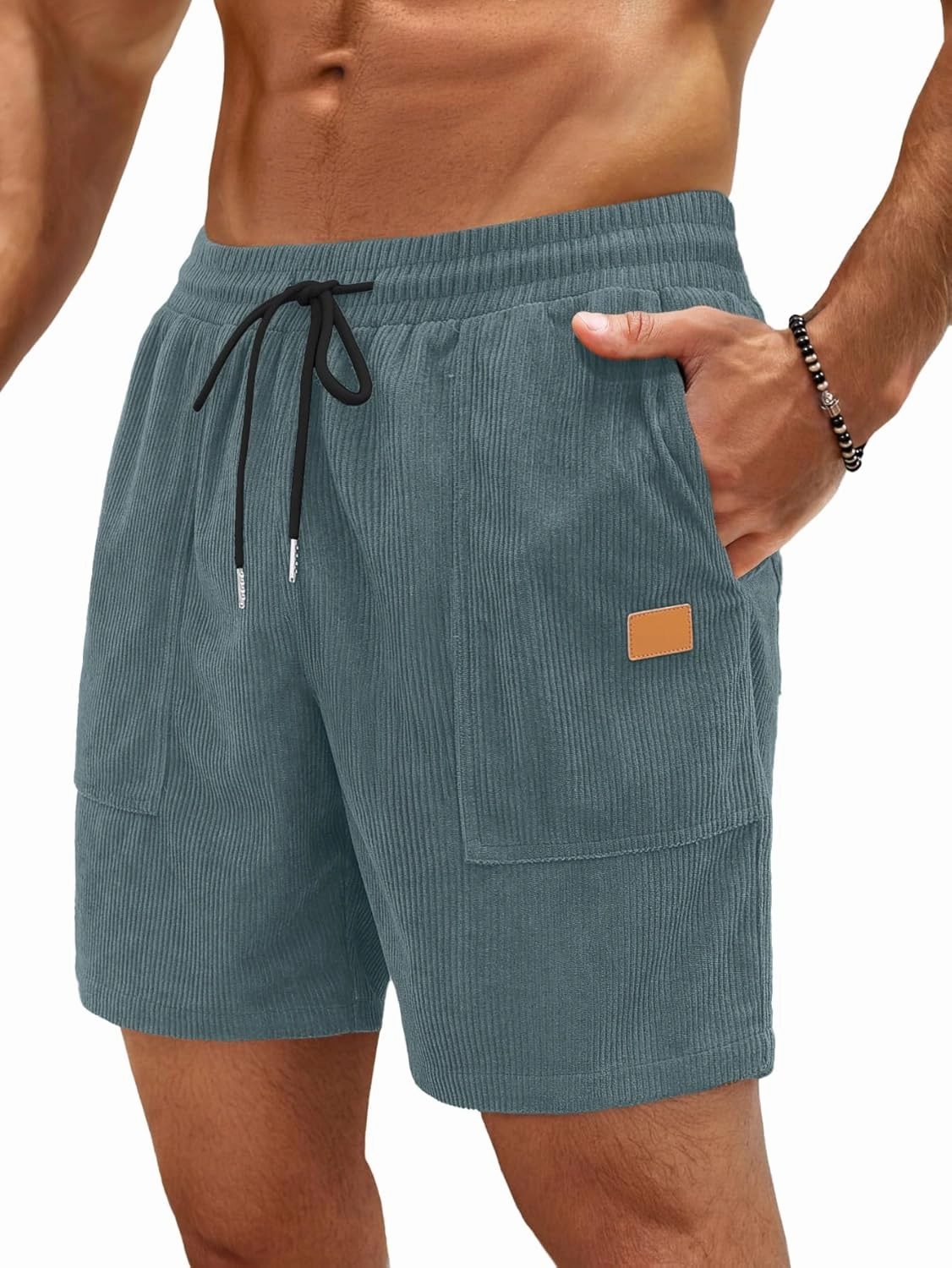 Sailwind Men's Casual Corduroy Shorts Lightweight Elastic Waist Drawstring Summer Beach Shorts