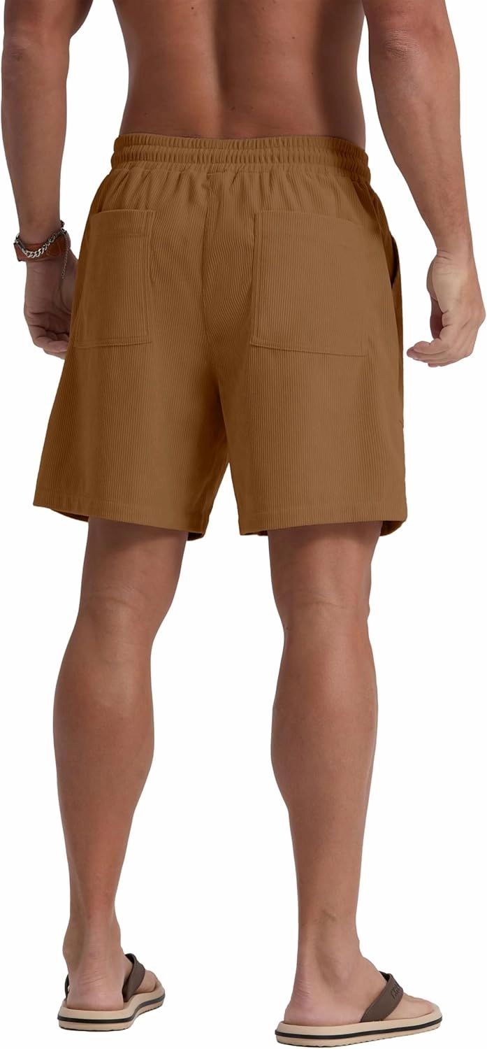Sailwind Men's Casual Corduroy Shorts Lightweight Elastic Waist Drawstring Summer Beach Shorts