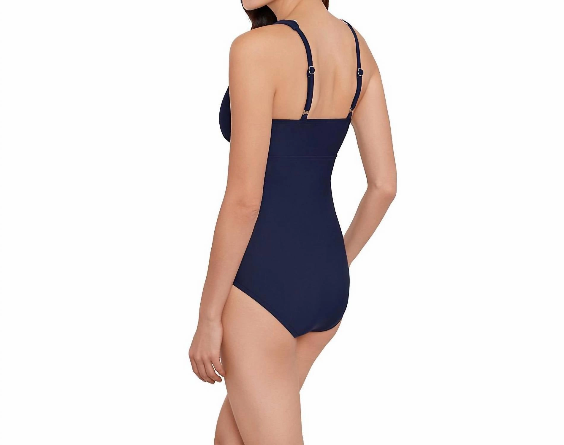 Scalloped One Piece Swim Suit In Navy