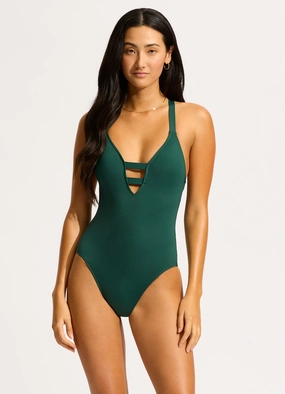 Seafolly Collective Deep V One Piece - Evergreen