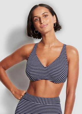 Seaside Stripe F Cup Halter Bra - True Navy